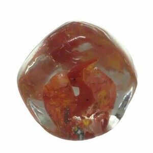 Angel Fish Art Glass Paperweight Orange 2 Flowing Reeds Swimming Clear Bubbles